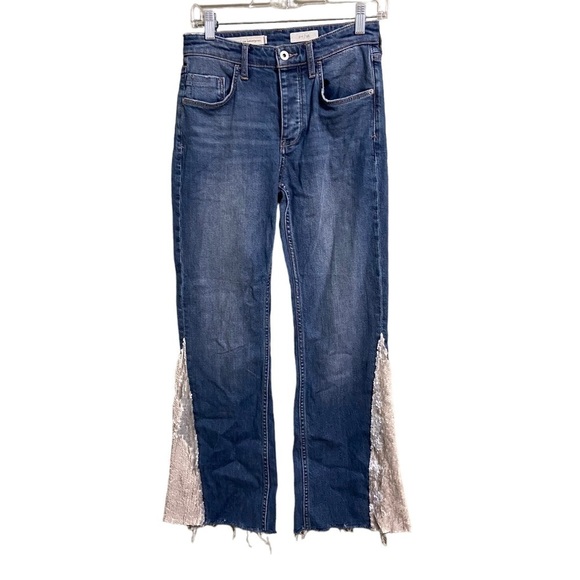 ANTHROPOLOGIE SZ 26 Pilcro High-Rise Sequined Flared Jeans - Picture 5 of 9